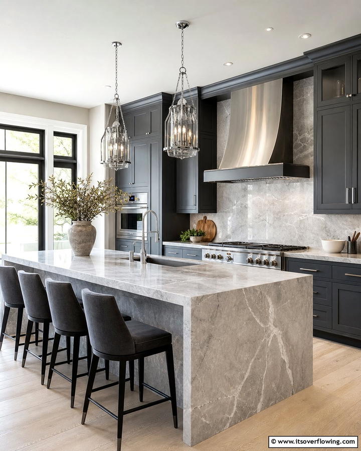 Gray Marble Island with Subtle Veining - 25 Marble Kitchen Island Ideas for a Stunning Centerpiece