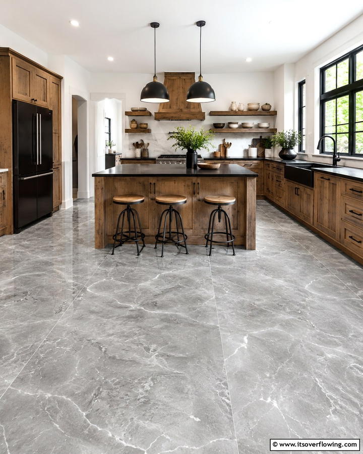 Gray Marble Versatility - 25 Marble Kitchen Floor Ideas for Timeless Elegance