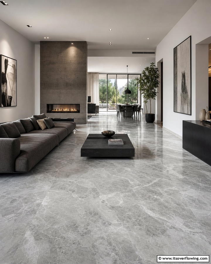 Gray Marble for a Contemporary Look - 25 Marble Floor Living Room Ideas for a Luxurious Space