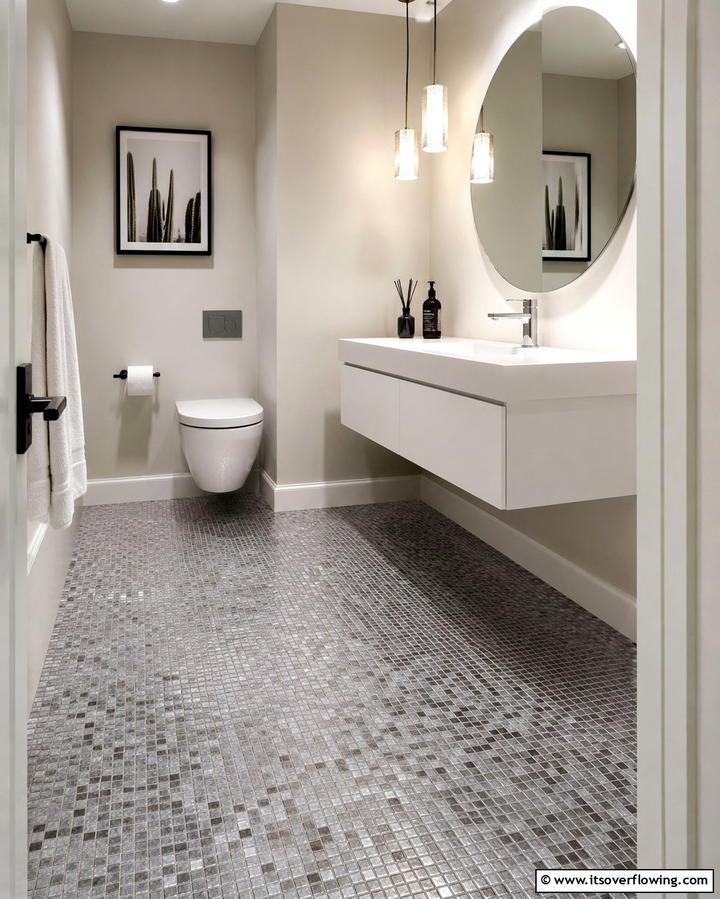 Gray Mosaic Tiles for Intricate Detail - 30 Gray Floor Bathroom Design Ideas for Sleek Minimalism