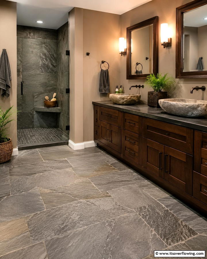 Gray Slate Flooring for Natural Elegance - 30 Gray Floor Bathroom Design Ideas for Sleek Minimalism