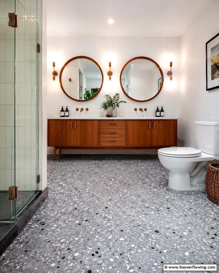 Gray Terrazzo Floors for a Retro Look - 30 Gray Floor Bathroom Design Ideas for Sleek Minimalism