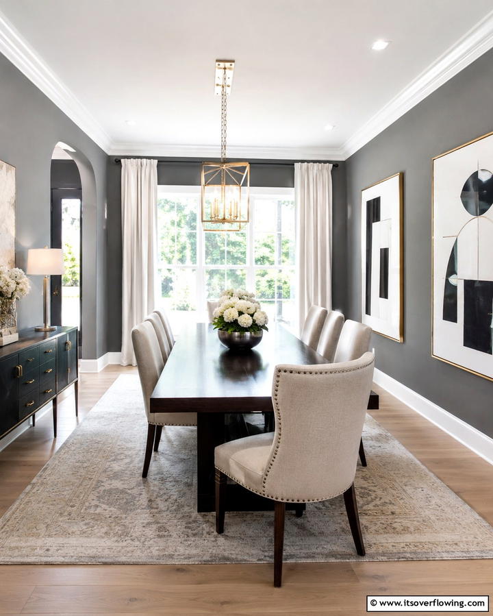 Gray Walls with Contrasting White Trim - 30 Gray Dining Room Design Ideas for Modern Entertaining