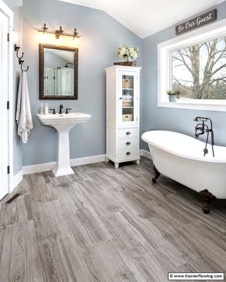Gray Wood Look Tiles for Rustic Charm - 30 Gray Floor Bathroom Design Ideas for Sleek Minimalism