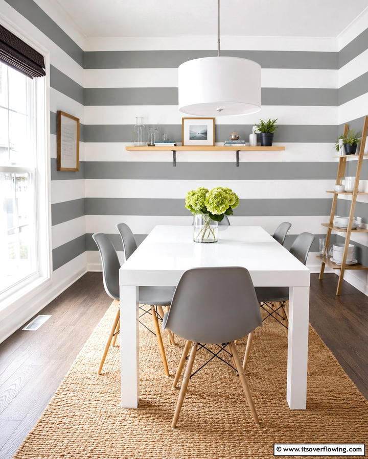Gray and White Striped Walls - 30 Gray Dining Room Design Ideas for Modern Entertaining