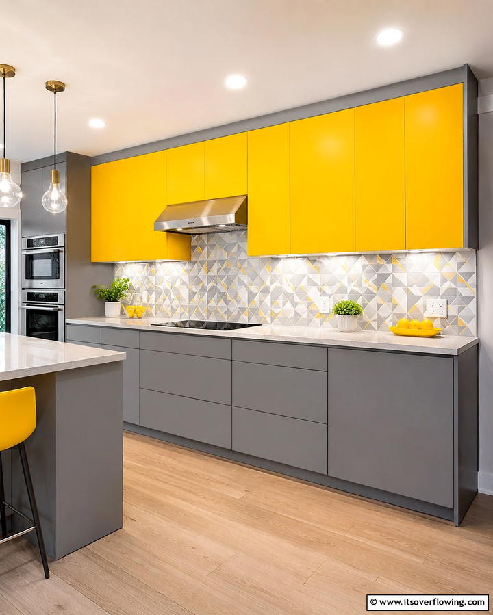 Gray and Yellow Cheerfulness - 25 Two-Tone Kitchen Cabinet Ideas for a Modern Look