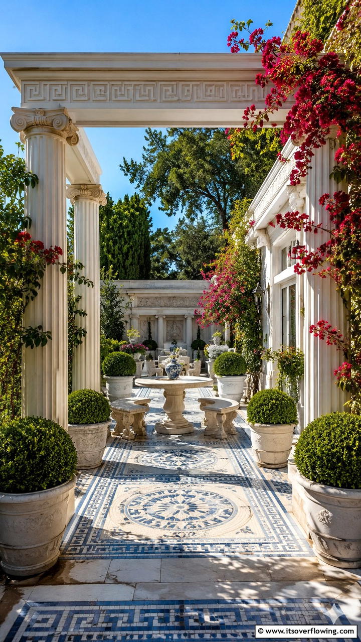 Greek Revival Patio - 30 Greek Garden Ideas- Mediterranean-Inspired Landscaping