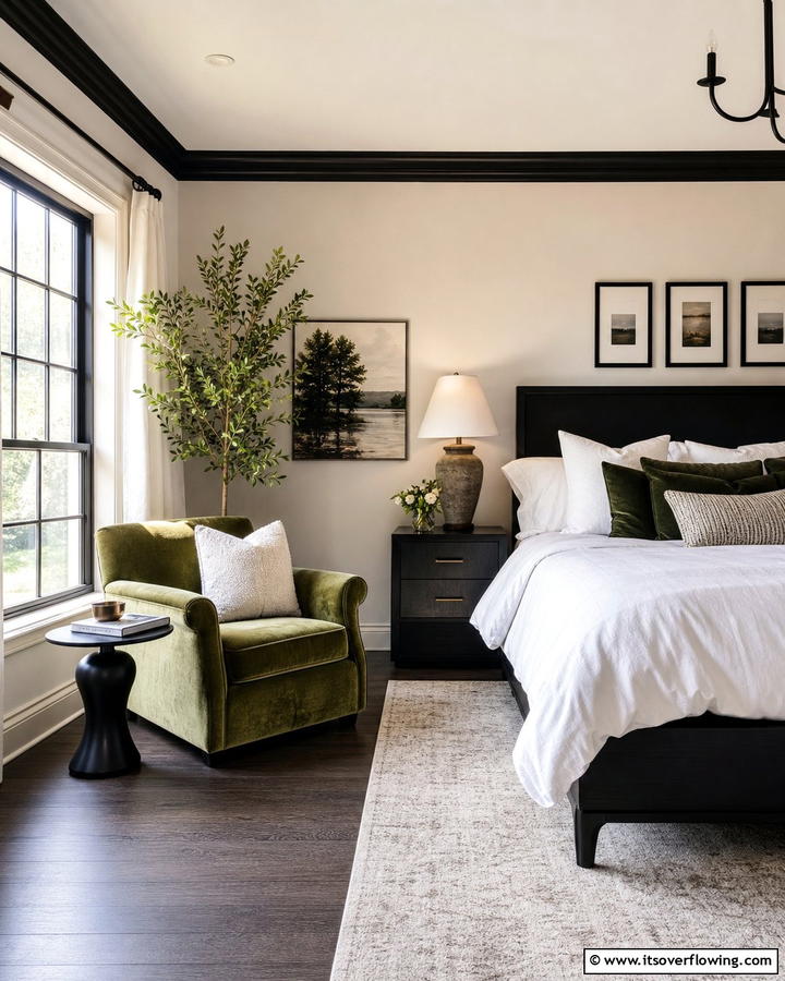 Green Accent Chair for a Stylish Touch - 20 Black and Green Bedroom Design Ideas for a Bold Look