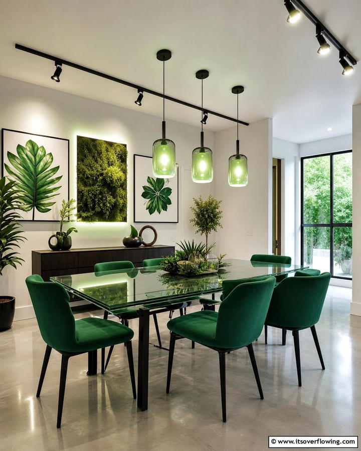 Green Accent Lighting Brilliance - 21 Green Dining Room Ideas to Refresh Your Dining Space