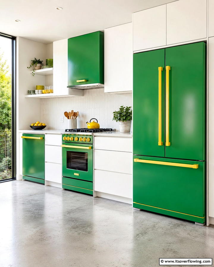 Green Appliances with Yellow Accents - 25 Green and Yellow Kitchen Ideas for Freshness