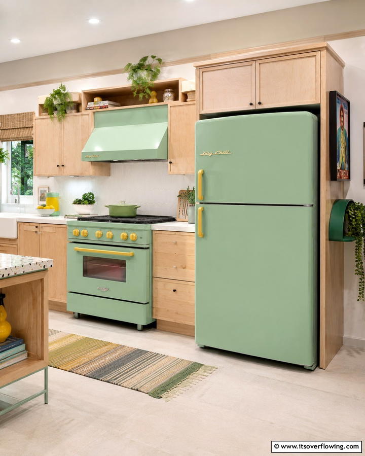 Green Appliances with Yellow Details - 25 Green and Yellow Kitchen Ideas for Freshness