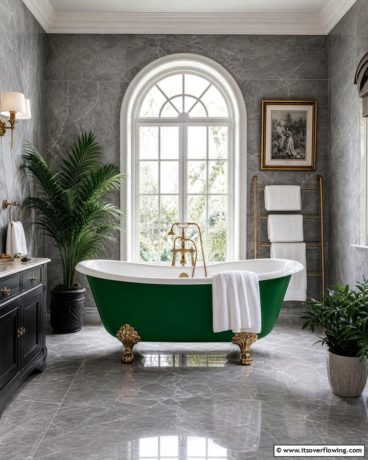 Green Bathtub with Grey Surroundings - 20 Green and Grey Bathroom Ideas for a Modern Look