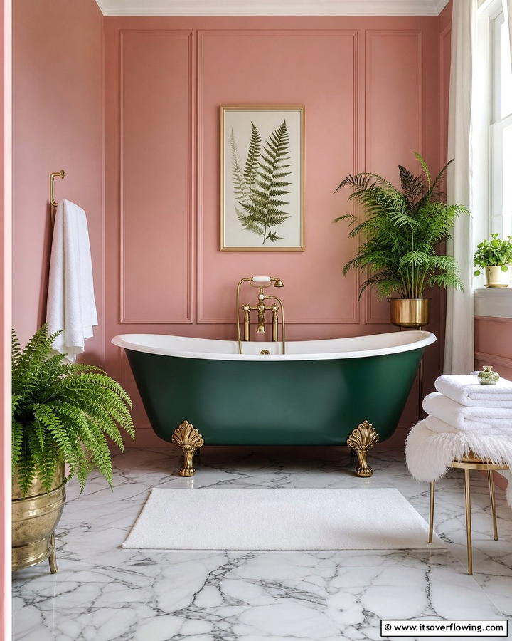 Green Bathtub with Pink Walls - 20 Vibrant Pink and Green Bathroom Design Ideas