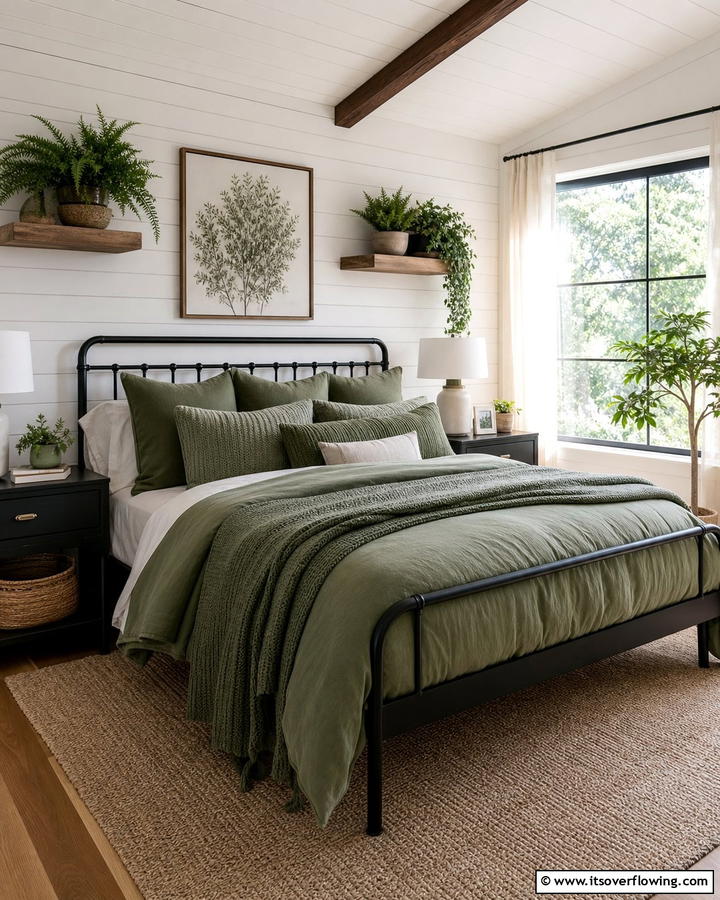 Green Bedding for a Refreshing Touch - 20 Black and Green Bedroom Design Ideas for a Bold Look