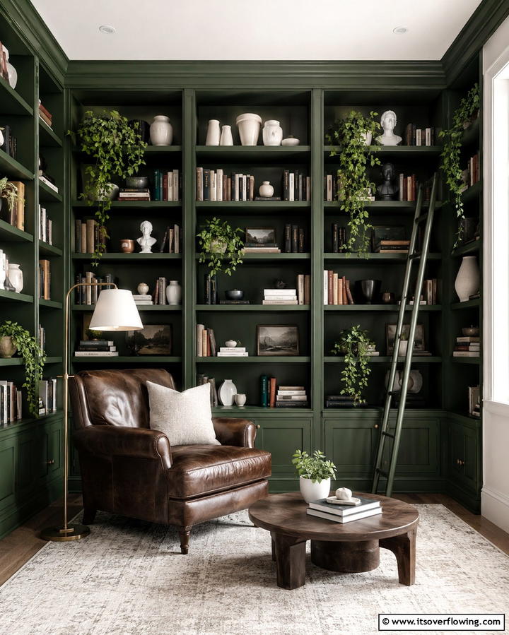 Green Bookshelves for a Unique Touch - 25 Green Living Room Ideas for a Fresh and Calming Space