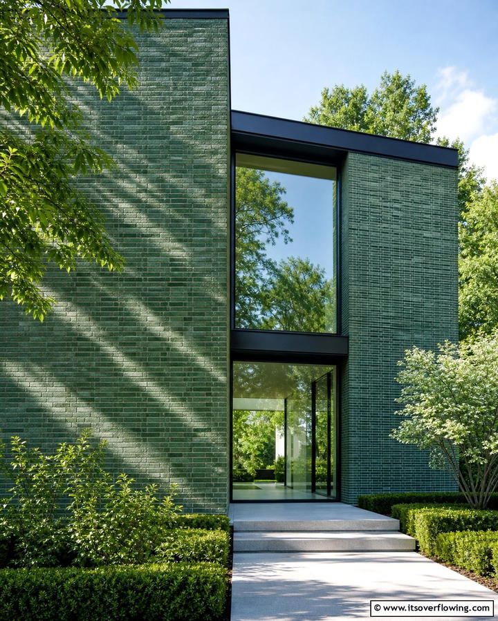 Green Brick with Glass Windows for a Modern Look - 30 Green Brick Exterior Home Design Ideas for Modern Houses