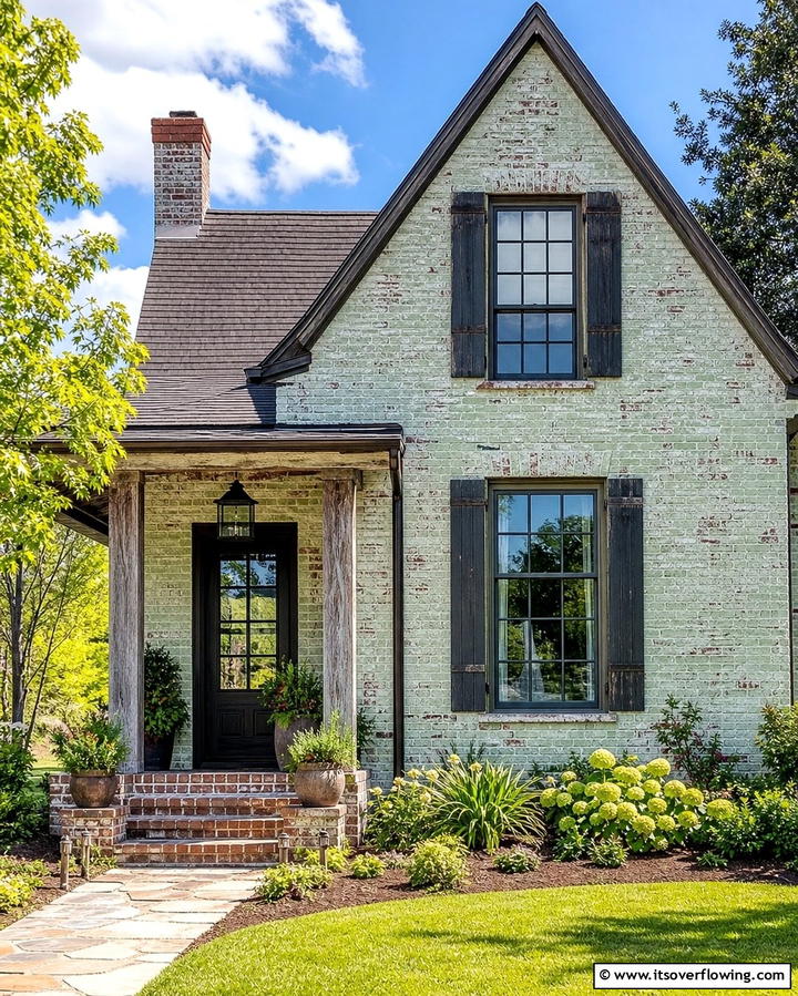 Green Brick with Whitewashed Finish - 30 Green Brick Exterior Home Design Ideas for Modern Houses