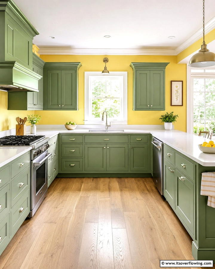 Green Cabinets Paired with Yellow Walls - 25 Green and Yellow Kitchen Ideas for Freshness