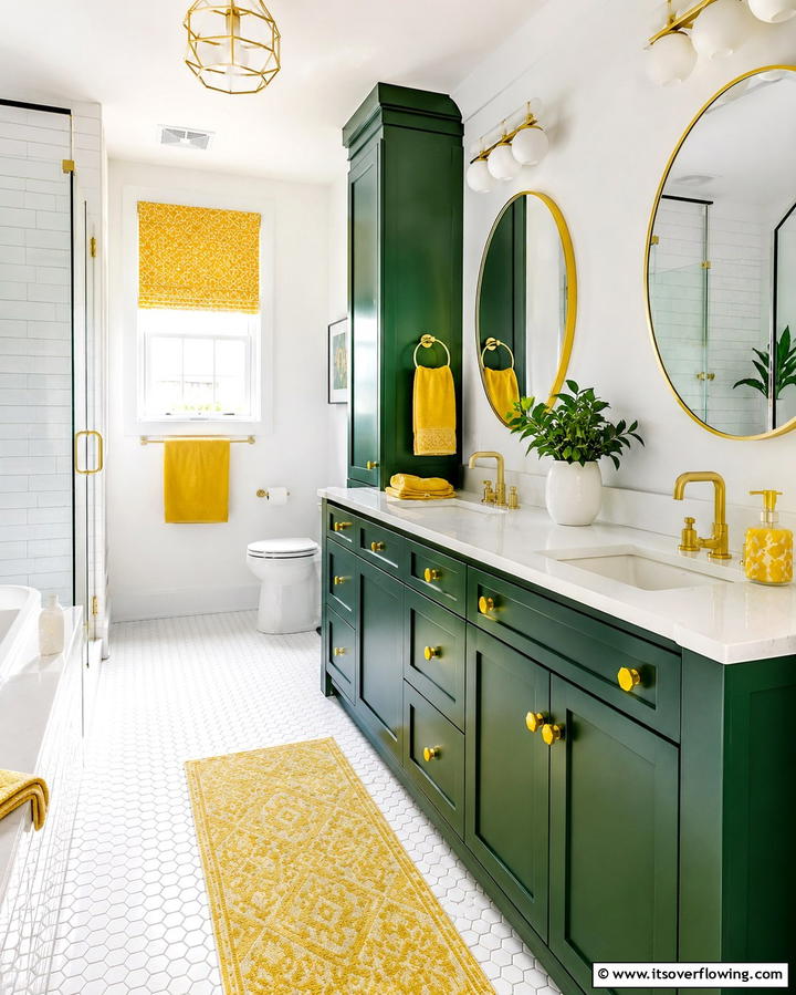Green Cabinets with Yellow Accents - 20 Yellow and Green Bathroom Ideas for a Fresh Look