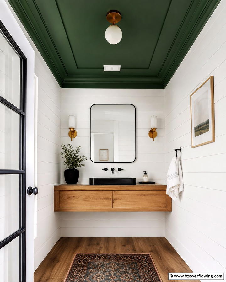 Green Ceiling Accent - 25 Green Powder Room Ideas for a Fresh Look