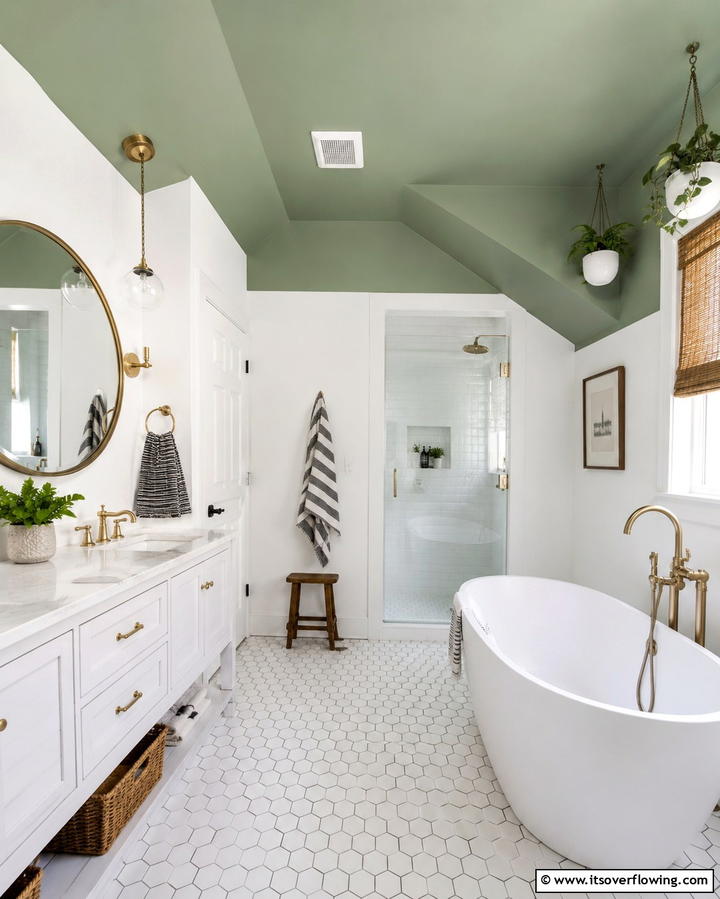 Green Ceiling for a Unique Twist - 20 Small Green Bathroom Ideas for a Fresh and Tranquil Space