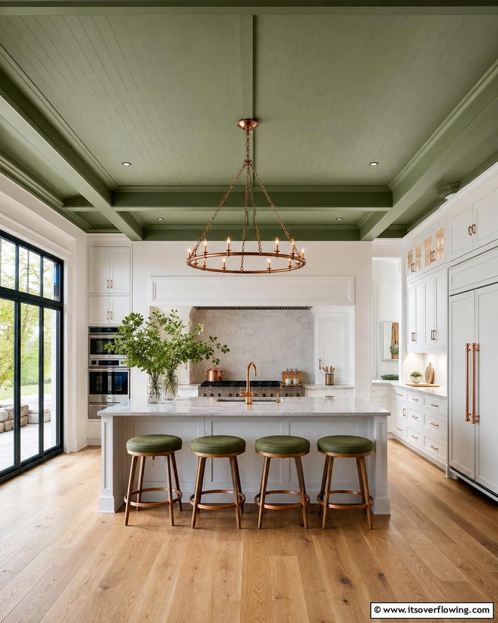 Green Ceiling with Copper Fixtures - 20 Green and Copper Kitchen Ideas for a Trendy Look