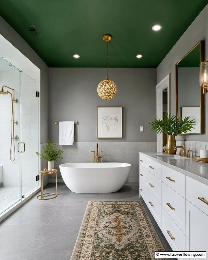 Green Ceiling with Grey Walls - 20 Green and Grey Bathroom Ideas for a Modern Look