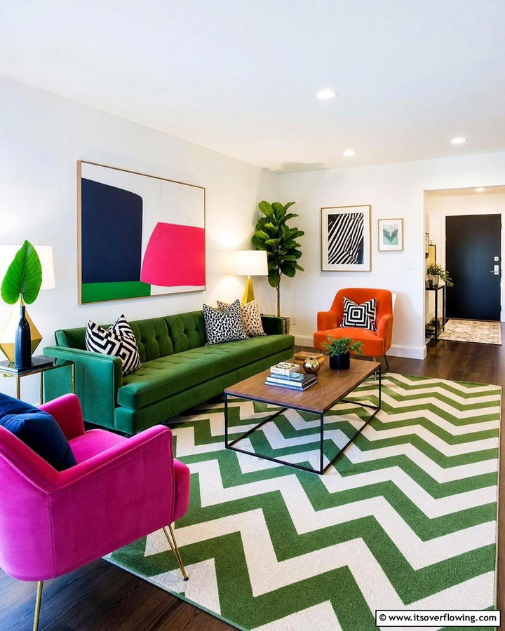 Green Chevron Rugs - 20 Green Carpet Living Room Ideas for a Bold Statement