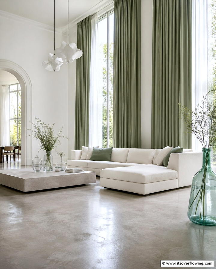 Green Curtains for Subtle Sophistication - 25 Green Living Room Ideas for a Fresh and Calming Space