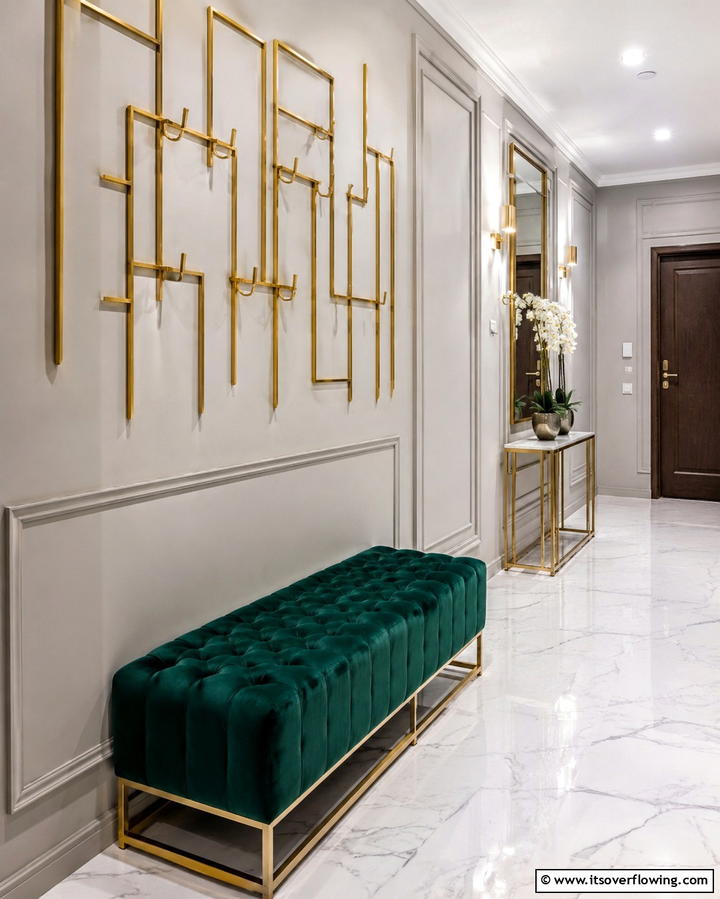 Green Cushioned Benches - 25 Green Hallway Ideas for a Fresh and Inviting Home