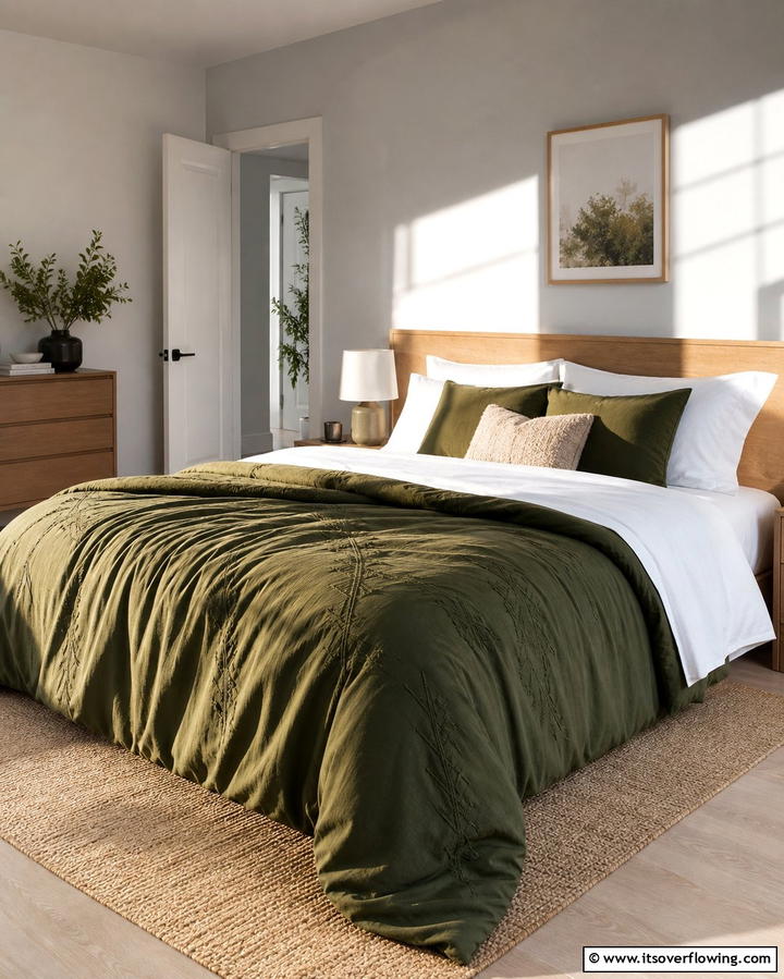 Green Duvet with White Sheets - 25 Green and White Bedroom Ideas for Serenity