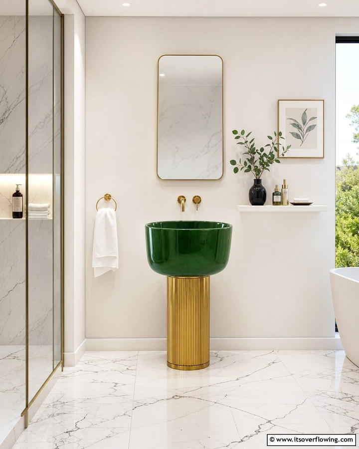 Green Freestanding Sink - 20 Forest Green Bathroom Ideas for a Nature-Inspired Retreat