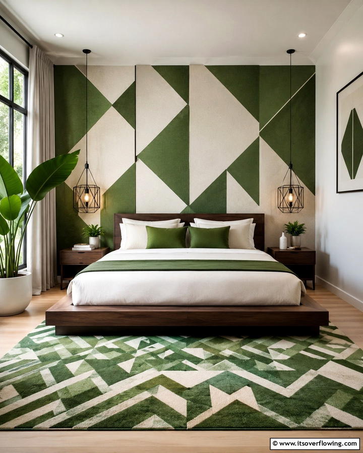Green Geometric Patterns - 30 Green Bedroom Decor Ideas for Calming Retreats