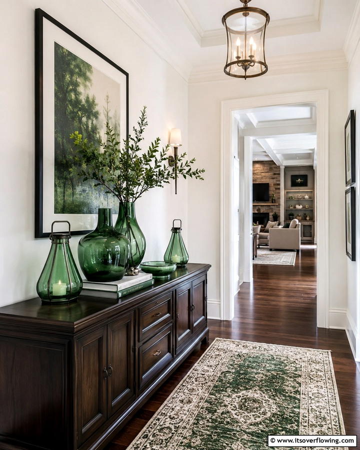 Green Glass Elements - 25 Green Hallway Ideas for a Fresh and Inviting Home