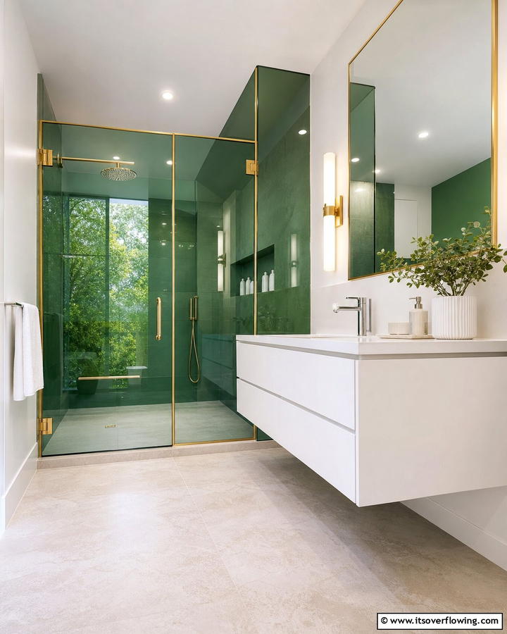 Green Glass Shower Enclosure - 20 Forest Green Bathroom Ideas for a Nature-Inspired Retreat