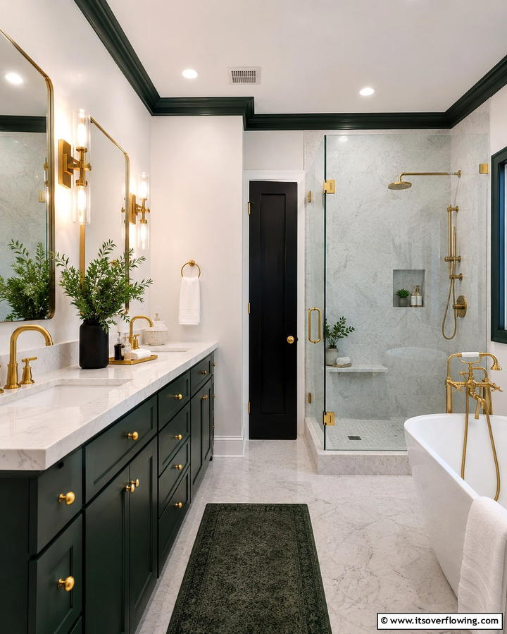 Green Glass Sinks with Gold Faucets - 25 Luxurious Green and Gold Bathroom Design Ideas