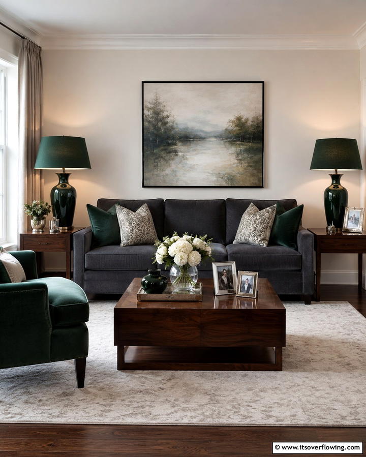 Green Lampshades for Subtle Lighting - 25 Green Living Room Ideas for a Fresh and Calming Space