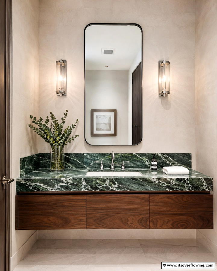 Green Marble Countertop - 25 Green Powder Room Ideas for a Fresh Look