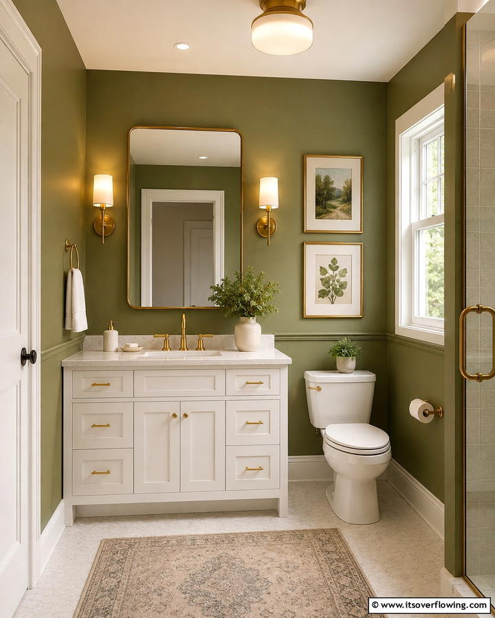 Green Marble Countertops with Gold Details - 25 Luxurious Green and Gold Bathroom Design Ideas
