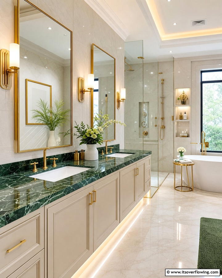 Green Marble Countertops - 20 Forest Green Bathroom Ideas for a Nature-Inspired Retreat