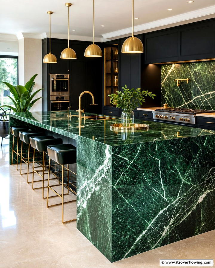 Green Marble Island for a Unique Look - 25 Marble Kitchen Island Ideas for a Stunning Centerpiece