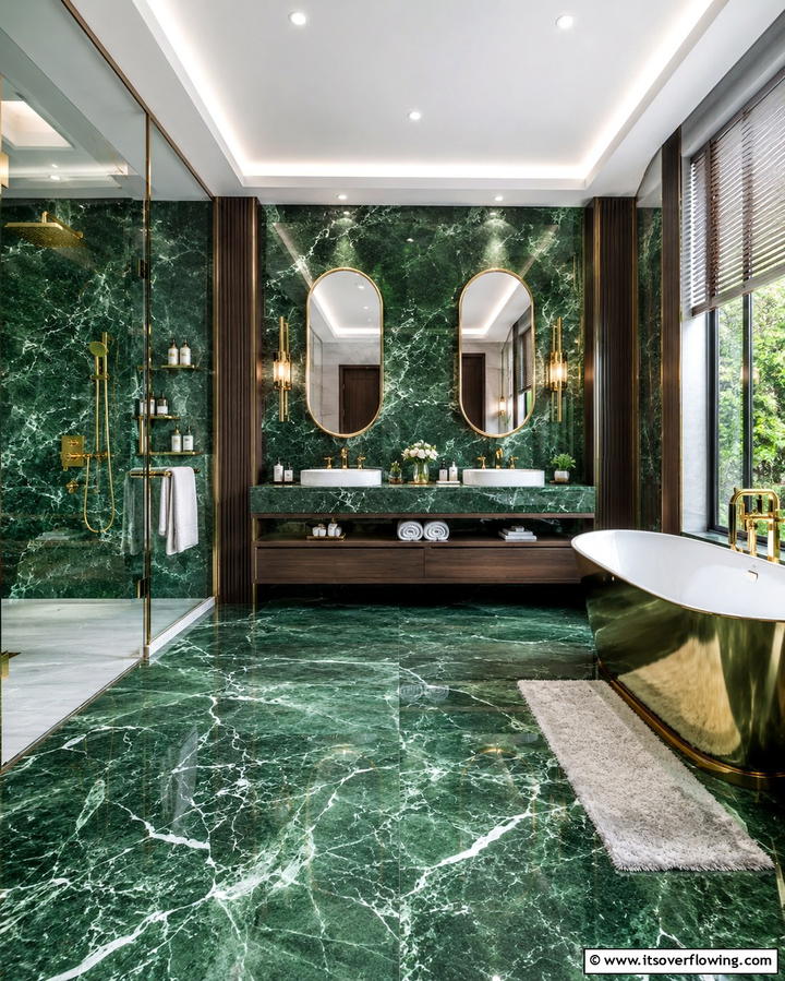 Green Marble Tiles for Luxury - 30 Green Tile Bathroom Inspiration Ideas for Bold Spaces