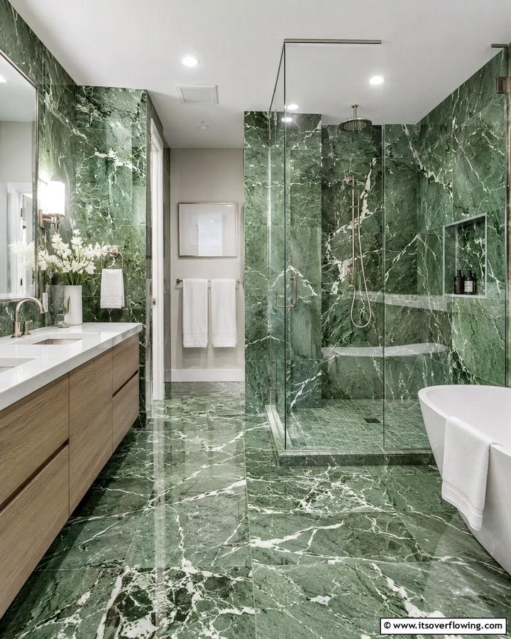 Green Marble Tiles for a Sophisticated Look - 30 Green Tile Bathroom Inspiration Ideas for Bold Spaces