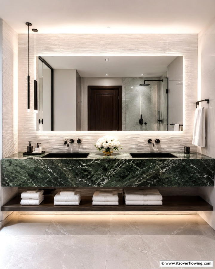 Green Marble Vanity with Black Sink - 25 Black and Green Bathroom Ideas for Bold Style