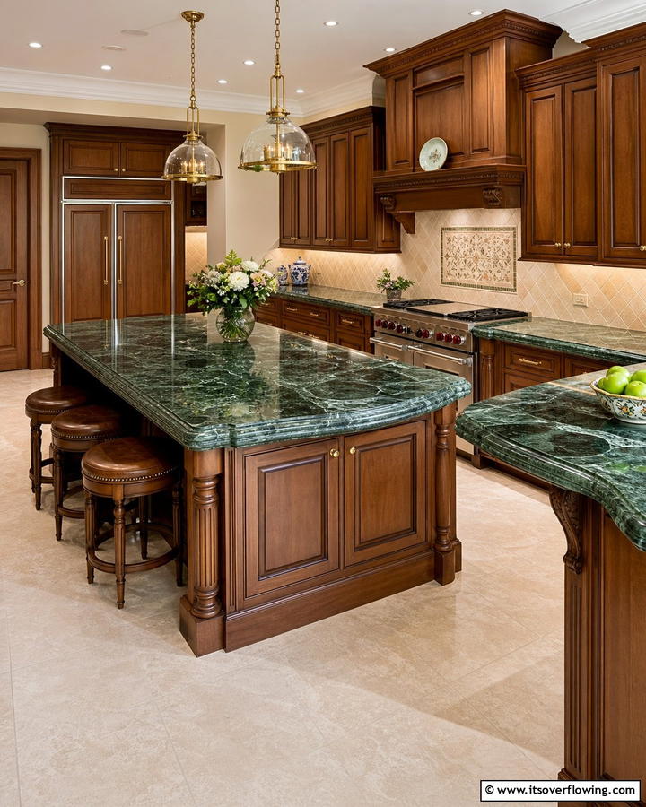 Green Marble with Contrasting Edge Profiles - 20 Green Marble Countertop Design Ideas for Kitchens