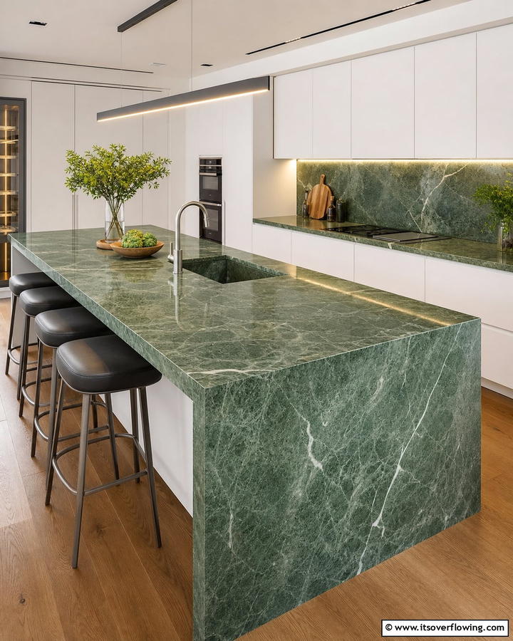 Green Marble with Integrated Sink - 20 Green Marble Countertop Design Ideas for Kitchens