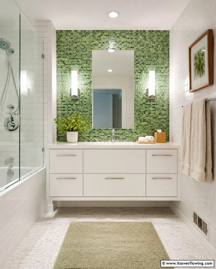 Green Mosaic Backsplash - 20 Small Green Bathroom Ideas for a Fresh and Tranquil Space