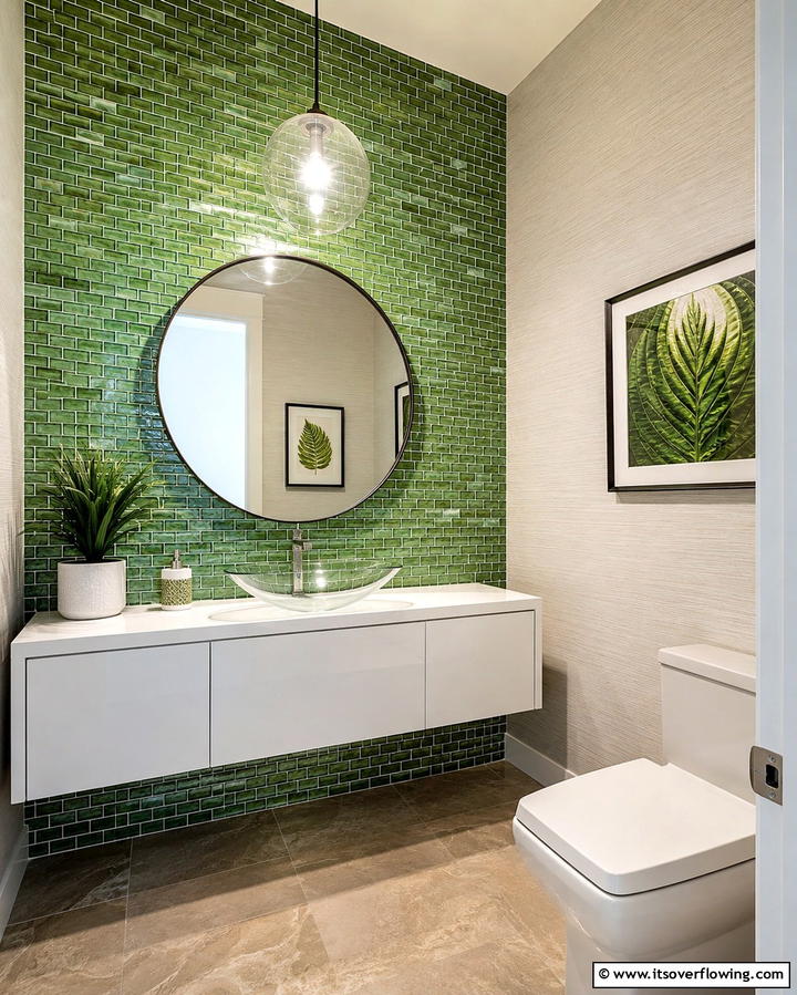 Green Mosaic Tiles - 25 Green Powder Room Ideas for a Fresh Look