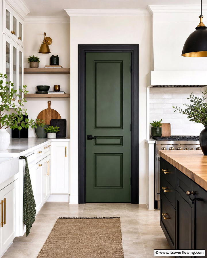 Green Pantry Door with Black Frame - 25 Black and Green Kitchen Ideas for Bold Design