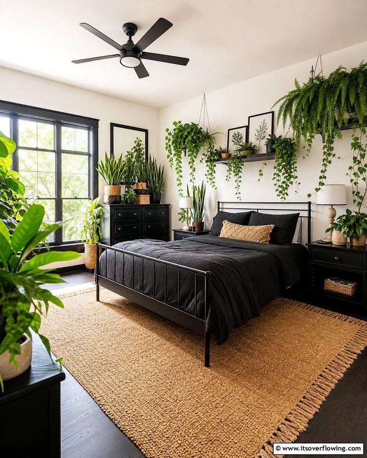 Green Plants for Natural Vibrancy - 20 Black and Green Bedroom Design Ideas for a Bold Look